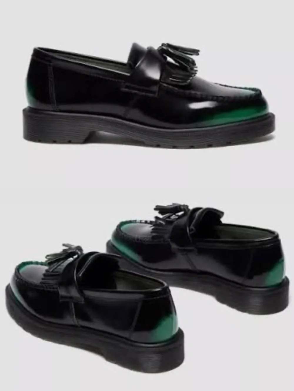 Dr. Martens Adrian Tassel Loafers Arcadia Black Green Leather NWOB